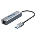 Premium adapter USB 3.0 - USB 3.0 (3 Ports) + RJ45, 0.15m