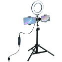 LED Ring Lamp 16cm With Desktop Tripod Mount Up to 70cm And Dual Phone Bracket, USB