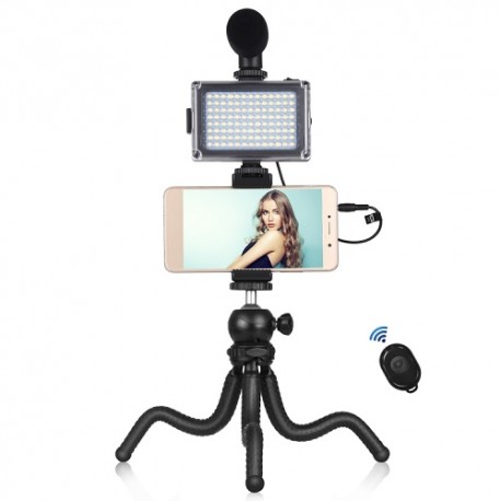 Blogging Smartphone Video Rig (LED Light, Flexible Tripod, Phone Holder, Mic)