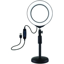 LED žiedinė lempa 16cm, su stovu 18-28cm, USB