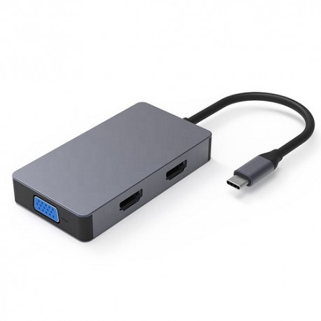 Adapter USB Type-C - 2x HDMI, 1x VGA, 1x USB Type-A, 1x USB Type-C PD60W